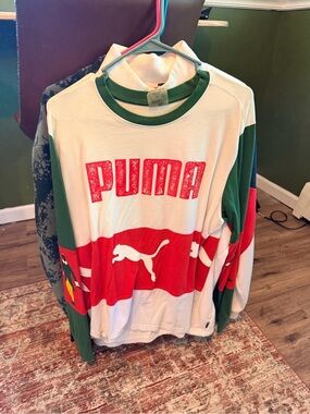 RARE Puma X Elf White, Red & Green Colorblock Long Sleeve Tee